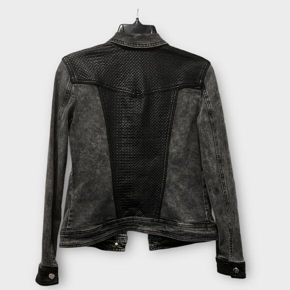 Versace Jeans Washed Gray Moto Jacket, Black Leather Detail, Small - Picture 4 of 7